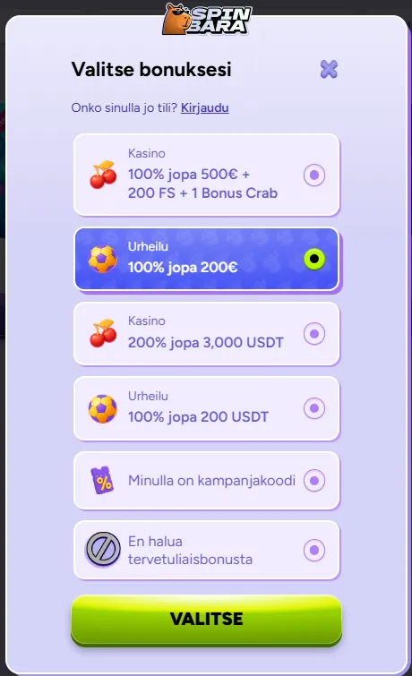 spinbara choose bonus page